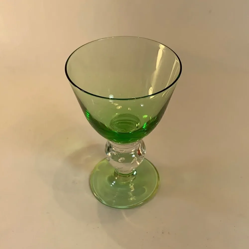 Green Clear Blown Glass Bar Accessories Cocktails Vintage 3 1/4 Inches Tall EUC